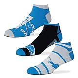 FBF Originals - Show Me The Money No Show Ankle Football Socks - 3 Pack (Detroit Lions, Large 10-13)