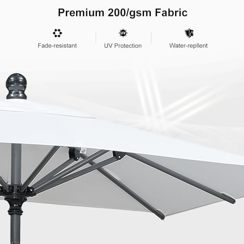 Image of PURPLE LEAF Patio Market Umbrella 6' x 4' Rectangle Dual Tilt White 8 Ribs