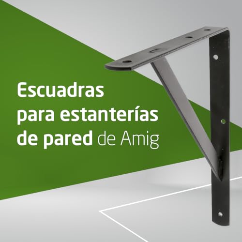 Amig - Palomilla para Estanterías de Pared - Escuadra Metálica para Baldas - Ángulo para Estantes - Soporte Estantería - Acero - Color Negro - Medida 300x225 mm - Peso Máx. Recomendado 260 Kg - imagen 2