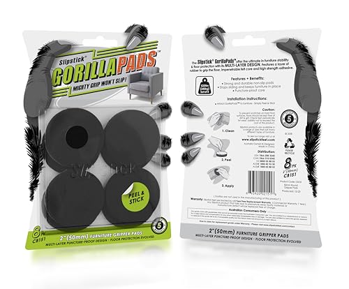 Image of Slipstick GorillaPads Non Slip Furniture Pads /Gripper Floor Protectors (Set of 8) 2 Inch Round Self Adhesive Rubber Stoppers for Furniture Legs, CB151