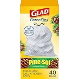 Glad ForceFlex Tall Kitchen Drawstring Trash Bags, 13 Gal, Pine-Sol Original, 40 Count