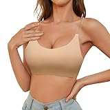 Sexy Code 1701 Clear Strap Backless Bra for Women Small Breast, Seamless Wireless Non Padded Bralette(D436 Beige L)