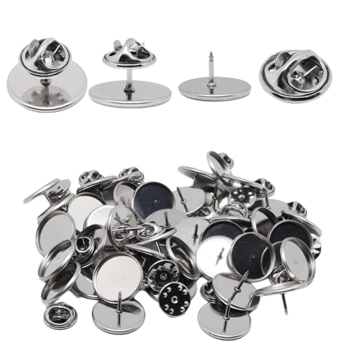 30 Set Pin Backs with Brooch Tray, Blank Pins Scatter Butterfly Clutch Pin Holder Enamel Pin Locking Backs Tie Tacks Jewelry Backings Clasp for Lapel Hat Uniform Badges Tie Tack (16mm, Silver)