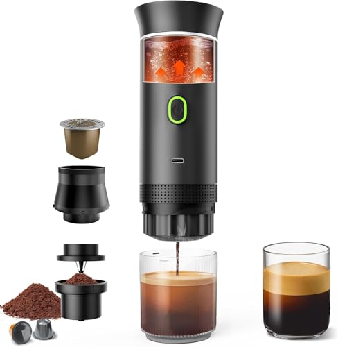 Genzo Tragbare 3-in-1-Kapselmaschine, kompatibel mit Nespresso, Dolce Gusto und gemahlenem Kaffee, ideal für unterwegs, kleine und tragbare Kaffeemaschine