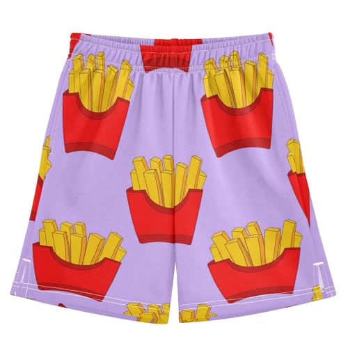 J JOYSAY French Fries Lilac Boys Athletic Shorts Kids Youth Casual Shotrs with Elastic Waistband Pockets