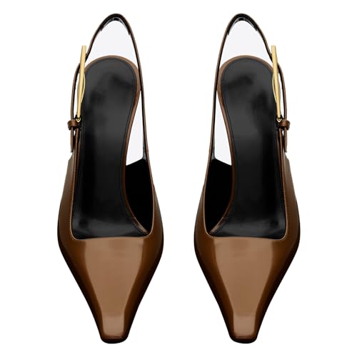 Image of YIYA Slingback Heels Pumps Shoes for Women with Buckle Strap Slip On Closed Pointed Toe Stiletto High Heel Wedding Party Casual Dress Backless Mules Sandals