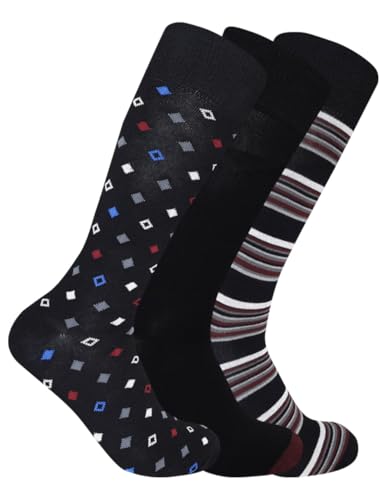 Listado de Perry Ellis Portfolio los más solicitados. 36 Perry Ellis Portfolio Calcetines de Vestir para Hombre, Negro con Diseño de Diamantes, Liso y Rayas, Negro, Bambú Orgánico, Talla 27-29 cm, 3 Pares, Muy Comodos, Suave al Tacto