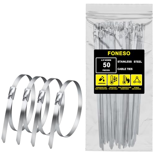 50 Piezas Bridas Metalicas, Foneso 400mm*4,6mm Bridas de Acero Inoxidable, Multiusos Cinta Anticalorica Para Escape Fijos, Artículos Colgantes