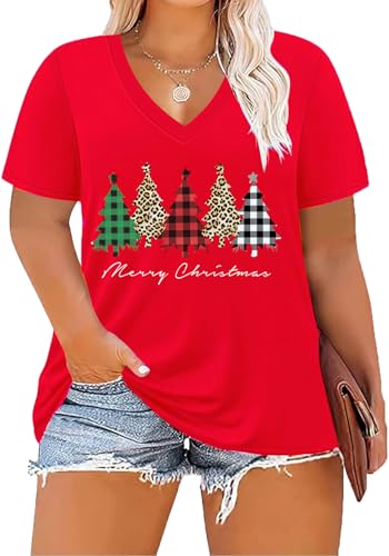 Image of ForHailey Women's Plus Size Short Sleeve Tee Shirt V Neck Basic Ladies Loose Fit T Shirt 1X-5X