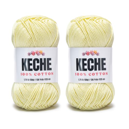 Image of Cotton Yarn - 100% Cotton Yarn for Crocheting and Knitting, Mercerized Cotton Amigurumi Yarn Fine-Sport 2 1.76 oz (50g) / 136 Yrds (125 m) 2 Skeins - Butter Yellow
