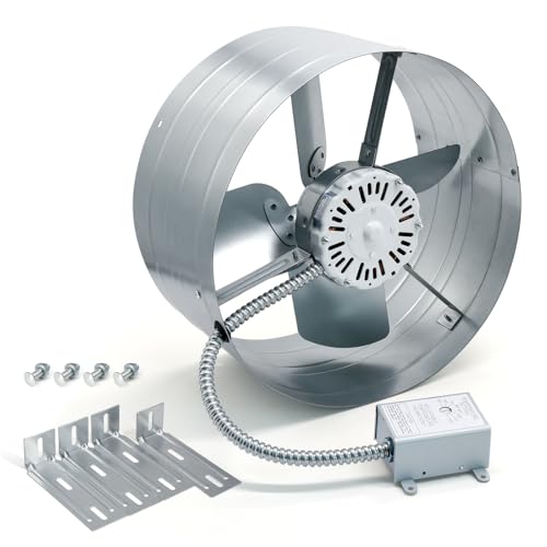 Criditpid 15' Gable Mount Vent Attic Fan, Exhaust Ventilation Fan with Adjustable Thermostat for Gable, Home, Shed, Garage, Portable Building, 4A, 1600CFM, 1050RPM, 2400 Sq.Ft Coverage Area.