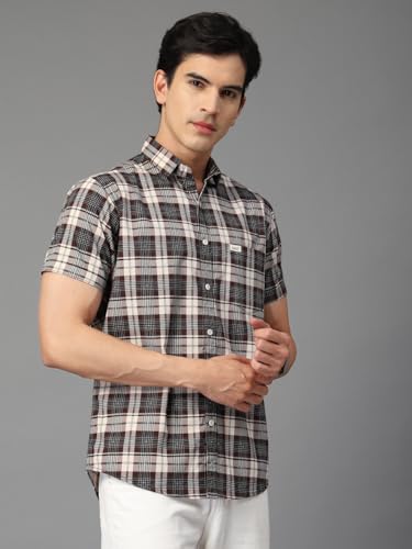 Image of Majestic Man Men's Slim Fit Premium Pure Cotton Plaid Check Half Sleeve Casual Shirt