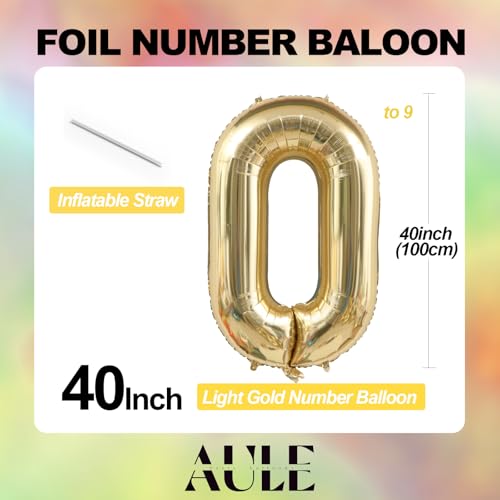 Image of AULE 40 Inch Large 0 Balloon Numbers Light Gold, Big Foil Number Balloons, Giant Helium Happy Birthday Party Decorations for Man and Women, Huge Mylar Anniversary Party Supplies