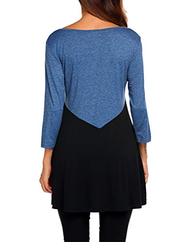 Tunic Shirts, Womens Henley Long Sleeve Crew Neck Flowy Pleated Fall Casual Loose Fitting Tops S Blue