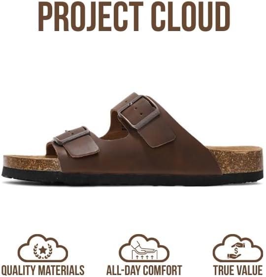 Project Cloud 100% Genuine Leather Flat Sandals For Women 2026 Cork Footbed Womens Sandals with Memory Foam and arch support Vacation Essentials Slides for Women Footwear (Venita) - Image 4