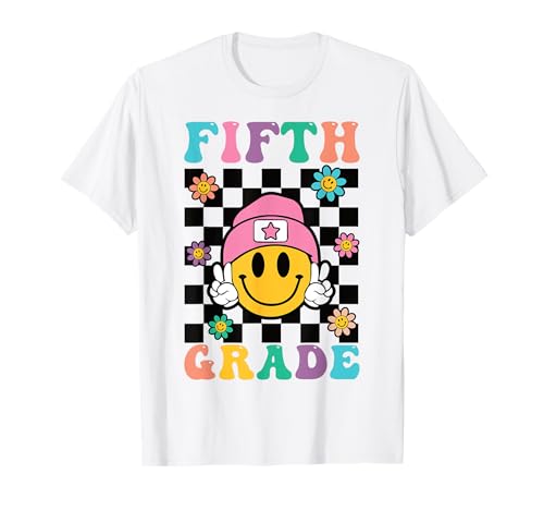 Rétro Cinquième année Happy Face Peace Girl Back to School Cute T-Shirt