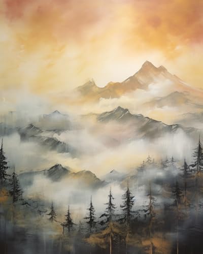 Stamped Cross Stitch Kits, Misty Mountain Sunrise, Printed Cross Patterns, Embroidery Crafts Needlepoint Kit, Beginners Starter Kits, DIY Handmade Gifts 11CT 3 Strands 16x20 inch