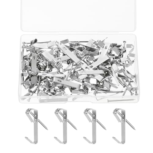 Image of uxcell 100 Pcs Picture Hangers, 30lb 25mm Picture Hanging Kit Picture Hanging Hooks Picture Hooks for Wooden Wall or Drywall Frame Painting Art Photo(50 Hangers + 50 Nails), Silver