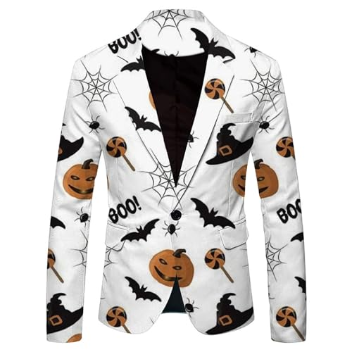 Image of Generisch Halloween Costume Cosplay Loose Casual Suit Jacket for Men with Halloween Print and Personality, White, XL