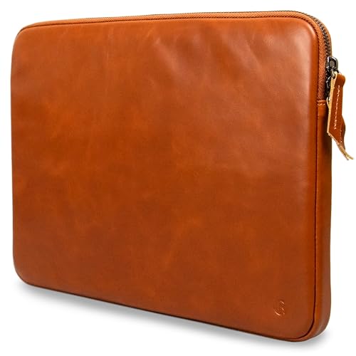 Housse en cuir véritable pour ordinateur 16 pouces Casemade avec doublure laine beige et zip