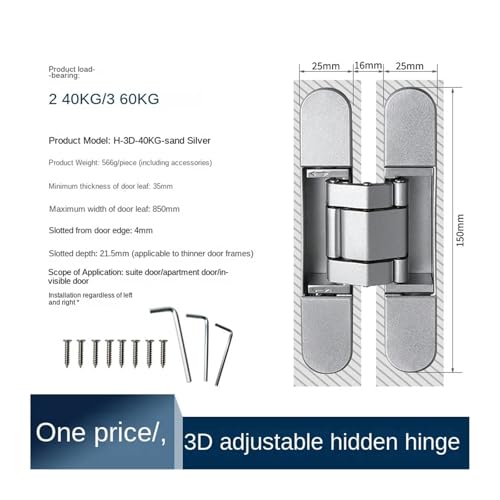 Charnière de porte invisible cachée réglable 3D pour porte bois - 3