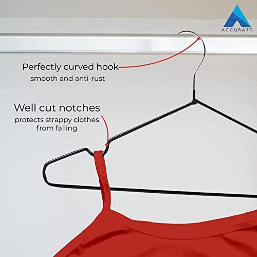 ACCURATE 25x Premium Rubber Coated Metal Hangers - Heavy Duty - Space Saving Organiser Clothes Hangers For Wardrobes Coat Rack Rails Thin and Non-Slip Chrome and Black (1)