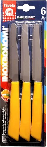 SET 6 COLTELLI DA TAVOLA BONOMI MADE IN ITALY COL. GIALLO LAMA INOX