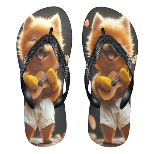 STAYTOP Cute Dog Playing Guitar Flip Flops Sandals of Men's & Women's,Sandals Beach Slippers Shower Slides