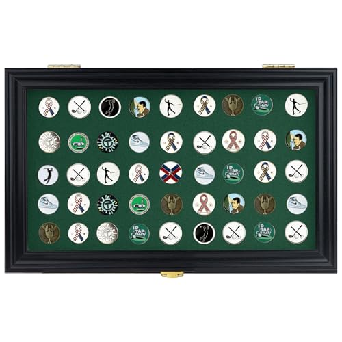 Image of 40 Golf Ball Marker Display Case Full Magnetic Backing 98% UV Acrylic Door Lockable Storage Box for Collectors (Black - Markers Display Frame)