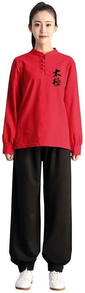 Set di Uniformi Tai Chi per Quattro Stagioni, Tuta per Arti Marziali Tai Chi Abbigliamento 2 Pezzi Tuta da Uomo e da Donna Tai Chi Boxe T-Shirt Tinta Unita Competizione di Squadra in Cotone, Tuta da