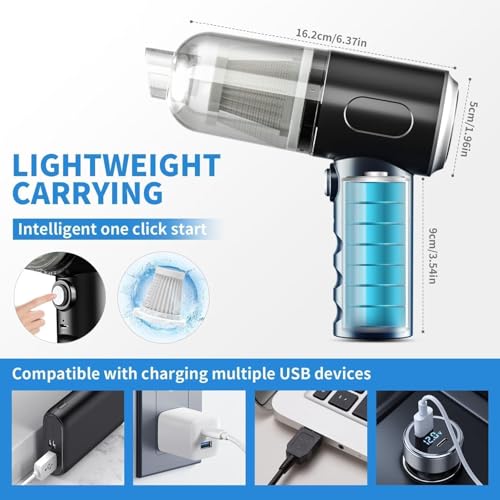 Image of Car Vacuum Cleaner 3 in 1 Cordless Handheld with 3 Attachments & Blower for Wet & Dry Cleaning for Home /Office /Car /Keyboard /Travel /Sofa