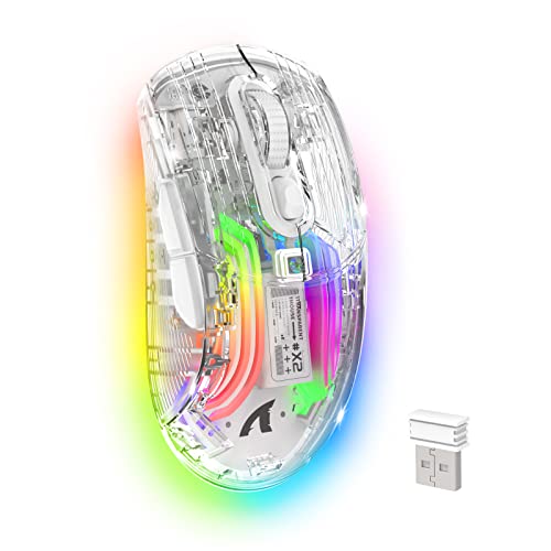 Image of Wireless Gaming Mouse PC Transparent Shell Computer Mice with Dual mode BT5.0 /2.4G,PixArt Chip 3D RGB Lighting,Ergonomic 7 Buttons,Rechargeable Mute Mouse for PC Laptop Tablet PS4 PS5 Xbox one