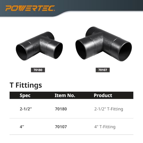 Image of POWERTEC 70180-P2 2-1 /2-Inch Dust Collection T-Fitting, 2 PK