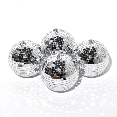 4 bolas espejadas pequeñas de 7 pulgadas, pack de 4 unidades, perfectas para efectos de luz DJ miniatura 1