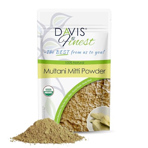 Davis Finest Polvo de Arcilla de Bentonita Multani Mitti Indio para Mascarilla Facial - Tierra de Batán - Mascarilla Pelo y Cara, Antimanchas Facial, Espinillas, Marcas de Acné, Minimiza Poros, 100 g