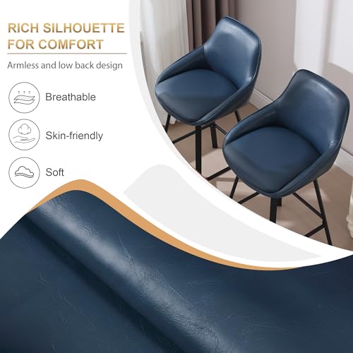 Image of Zesthouse Swivel Counter Height Stools Set of 2, Modern Upholstered Barstools with Backs, 26'' Faux Leather High Chairs for Island Kitchen, Counter Height Chairs with Metal Legs, Blue