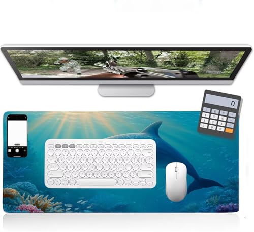 Tapis de Souris 900x300x3mm Dauphin Sous Main Bureau Bleu Antidérapant Étanche, Base en Caoutchouc Lavable, la Vitesse et la Précision Améliorées, Mouse Pad pour Protege Bureau, Domicile Gaming K7-927 – vue 4