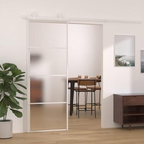 IKAYAA Puerta Corredera de Aluminio y Vidrio Puerta Corrediza 76 x 205 cm Puertas Interior Cristal para Sala de Estar Salón Oficina, Blanca(Se excluyen guia Puerta corredera 4