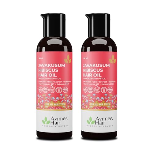 Image of Avimee Herbal Javakusum Hibiscus Hair Oil | For Soft & Silky Texture | Loaded with Vitamin C, Flavonoids, Amino Acids, Mucilage Fiber, and Antioxidants | 100 mL | Pack of 2