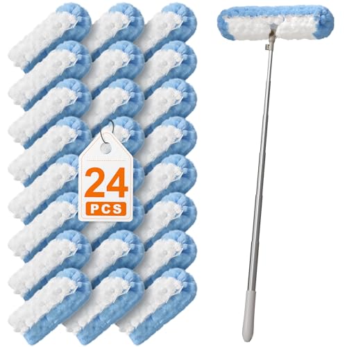 Image of JOYMOOP 6 ft Extendable Duster Handle with 24 Heavy Refills, Compatible with Swiffer Duster Refills, Disposable Microfiber Dusting Pads for Home Cleaning, Ceiling, Fan, Window, Hard-to-Reach Areas