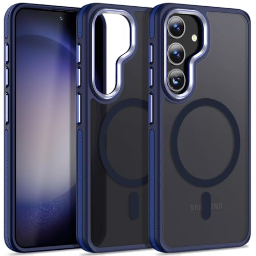 Image of MALEWOLF Case for Samsung Galaxy S25 Plus /S25+ Compatible with Magsafe, [Non-Slip Edge]&[Camera Frame Protection] for S25 Plus Phone Case, Shockproof Translucent Matte Galaxy S25+ Cover (Darkblue)