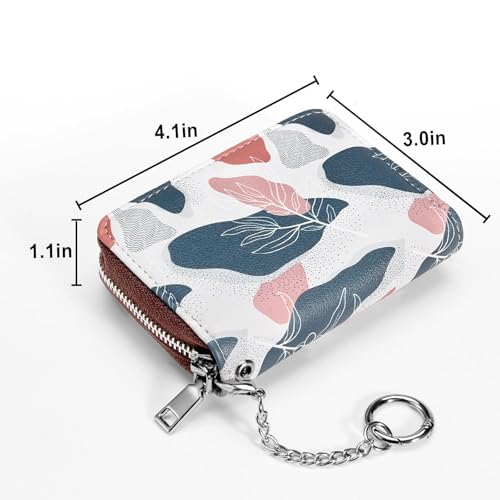 Image of Mayski Credit Card Holder, Zipper Credit Card Wallet for Women, Small Accordion Card Cases Holder, KeyChain Wallet, Business Card Holder, Desert Leaf