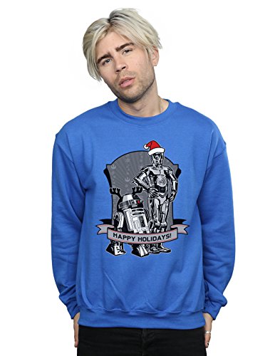 Star Wars Men's C-3PO And R2-D2 Christmas Holidays Sweatshirt Small Royal Blue