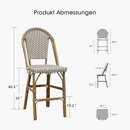 Image of PURPLE LEAF French Counter Height Bar Stool Set of 2 25 inch Bamboo Print Finish Patio Bar Chairs with Back Rattan Bar Chairs French Bistro Set for Kitchen Outdoor Counter Stool Grey