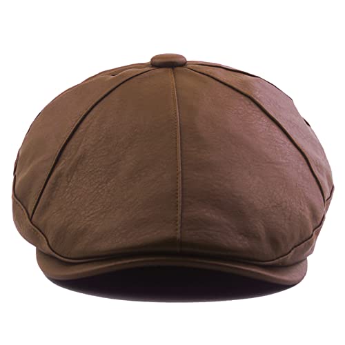 Fashion Men's Cap Classic Leather Newsboy Ivy Hat Caps For Men Flat Cap Irish Cabbie Gatsby Cap Fishing Cap Golf Cap, M Size Khaki #TOP2