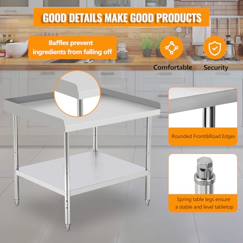 Silver 201 Stainless Steel Commercial Work Table, 36x28x30in Grill Workstation with Non - Removable Baffle by MilleLoom - Image 7