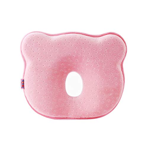 Almohada Oso Ergonómica Viscoelástica Bebé Almohada Cabeza Plana Toalla de Regalo Suave (Rosa)