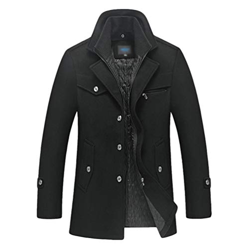 Angyu Hombre Cálido Gabardina Abrigo de Mezcla de Lana Elegante Chaquetas Parka de Oficina (Negro_1, L) Cover
