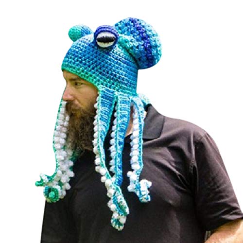 Yutone Adult Octopus Tentacle Hat, Hand-Woven Knitted Octopus Hat for Christmas Halloween Cosplay, Unique Soft and Warm, Blue