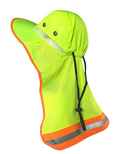 Men Women High Visibility Reflective Sun Hat With Neck Flap Wide Brim Boonie Hat Bucket Cap (1Pc Neon Lime) #TOP5